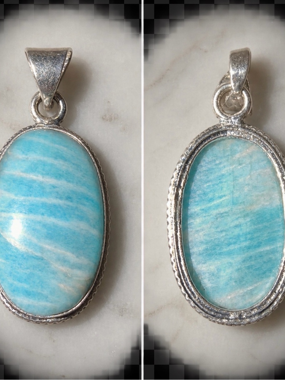 Sterling Silver Blue Amazonite Oval Pendant - Women Jewelry